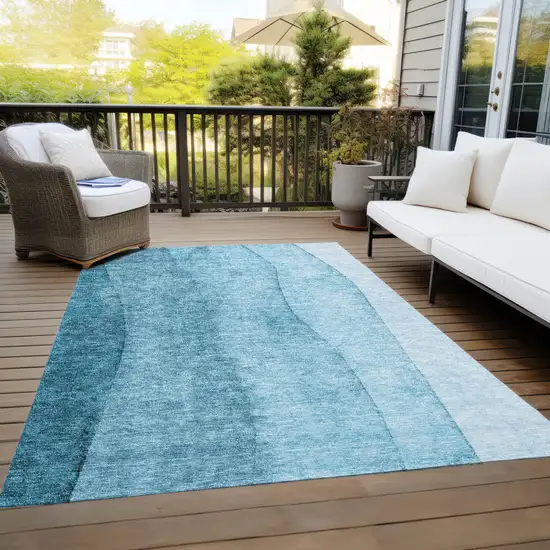 Teal Blue Aqua And Blue Ombre Washable Indoor Outdoor Area Rug Photo 9