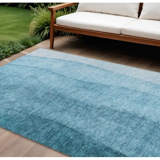 Teal Blue Aqua And Blue Ombre Washable Indoor Outdoor Area Rug Photo 1