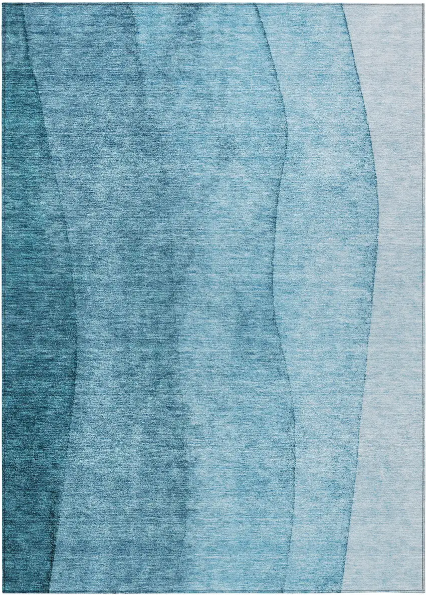 Teal Blue Aqua And Blue Ombre Washable Indoor Outdoor Area Rug Photo 2