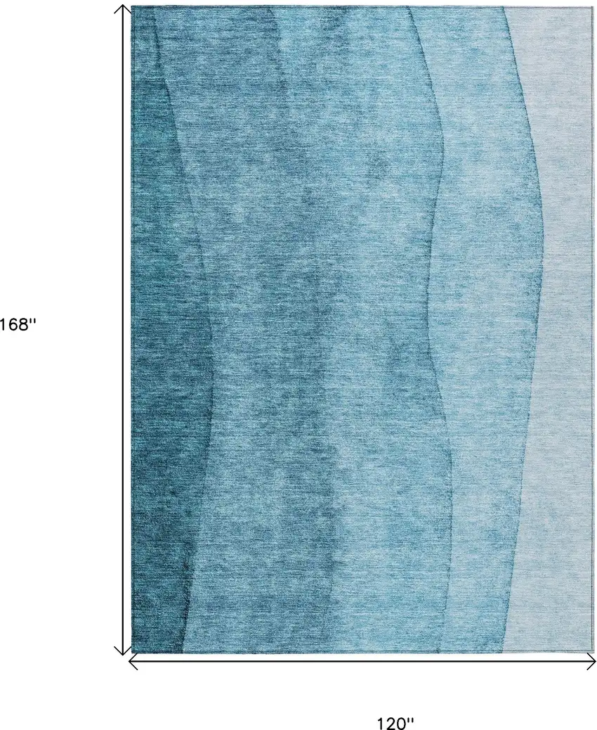 Teal Blue Aqua And Blue Ombre Washable Indoor Outdoor Area Rug Photo 3