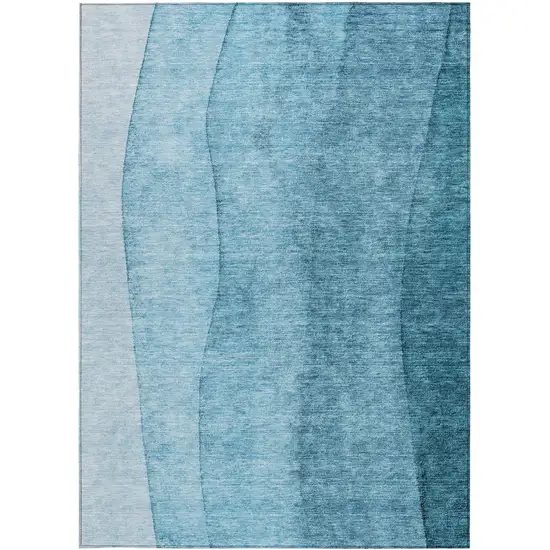 Teal Blue Aqua And Blue Ombre Washable Indoor Outdoor Area Rug Photo 6