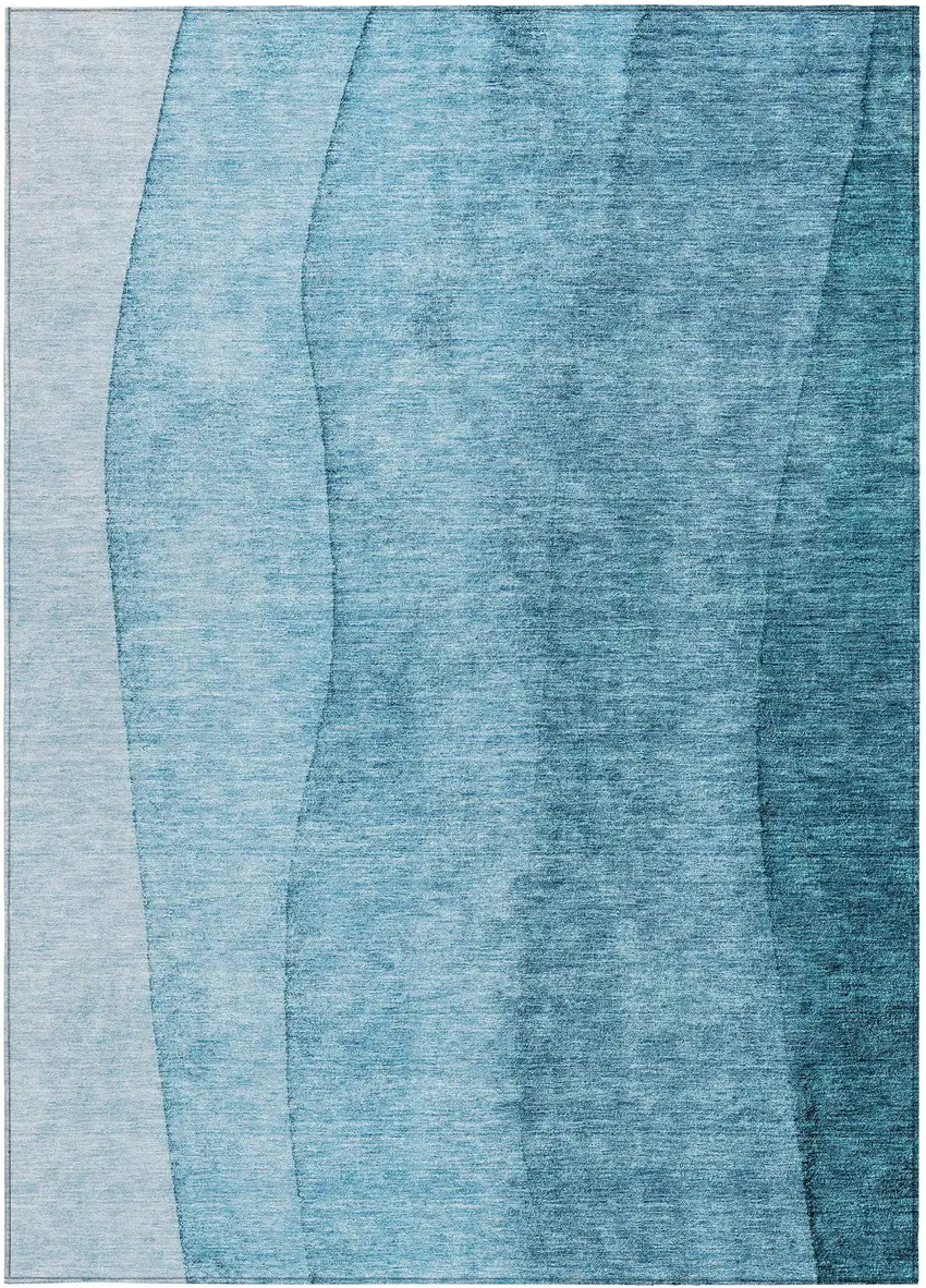 Teal Blue Aqua And Blue Ombre Washable Indoor Outdoor Area Rug Photo 6