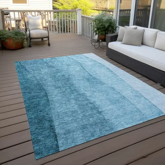 Teal Blue Aqua And Blue Ombre Washable Indoor Outdoor Area Rug Photo 7