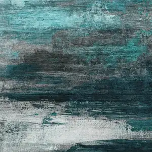 Photo of Teal Blue Aqua And Charcoal Abstract Washable Indoor Outdoor Area Rug