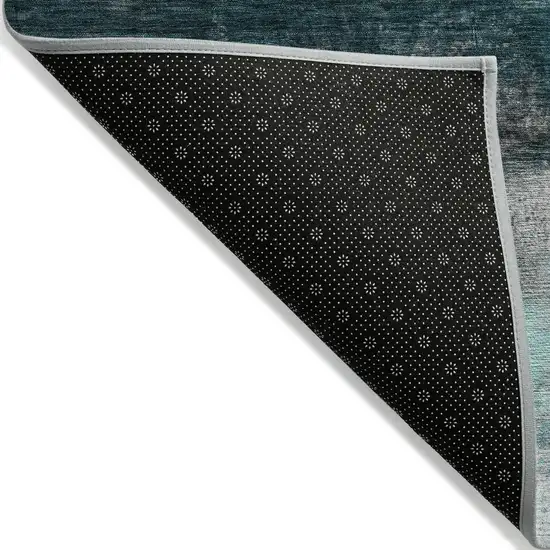 Teal Blue Aqua And Charcoal Abstract Washable Indoor Outdoor Area Rug Photo 8