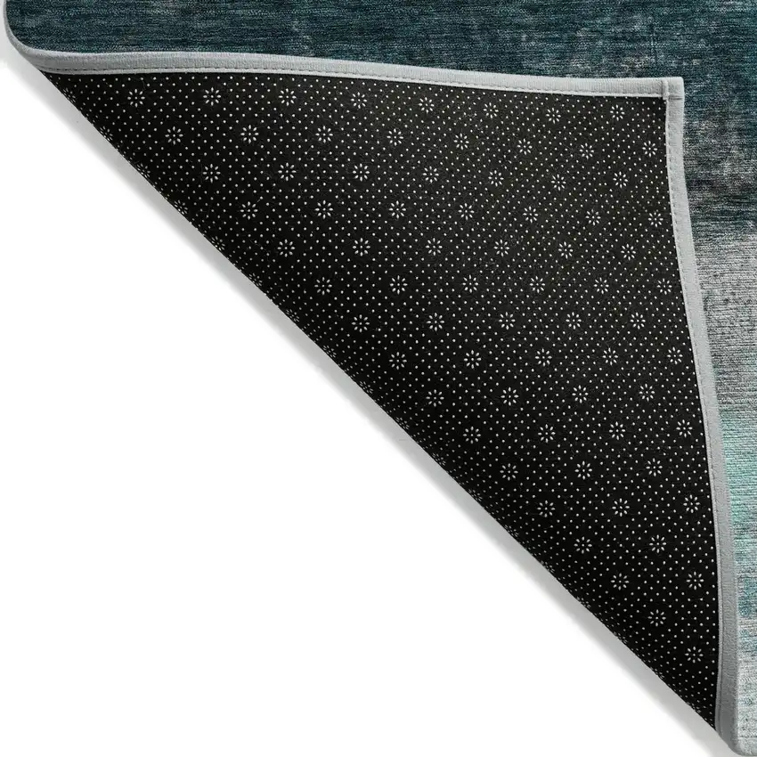 Teal Blue Aqua And Charcoal Abstract Washable Indoor Outdoor Area Rug Photo 8