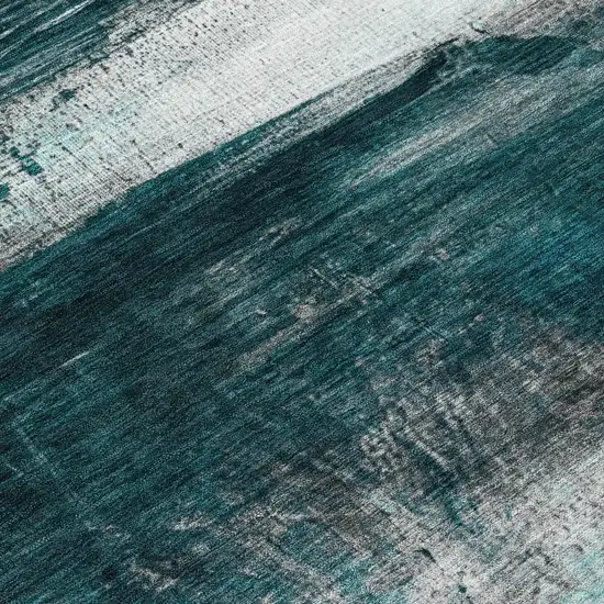 Teal Blue Aqua And Charcoal Abstract Washable Indoor Outdoor Area Rug Photo 8
