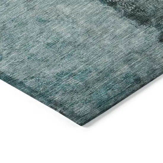 Teal Blue Aqua And Charcoal Abstract Washable Indoor Outdoor Area Rug Photo 5