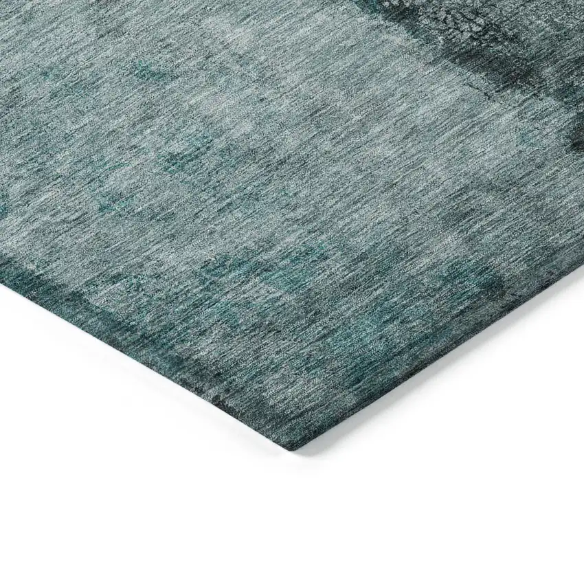 Teal Blue Aqua And Charcoal Abstract Washable Indoor Outdoor Area Rug Photo 5