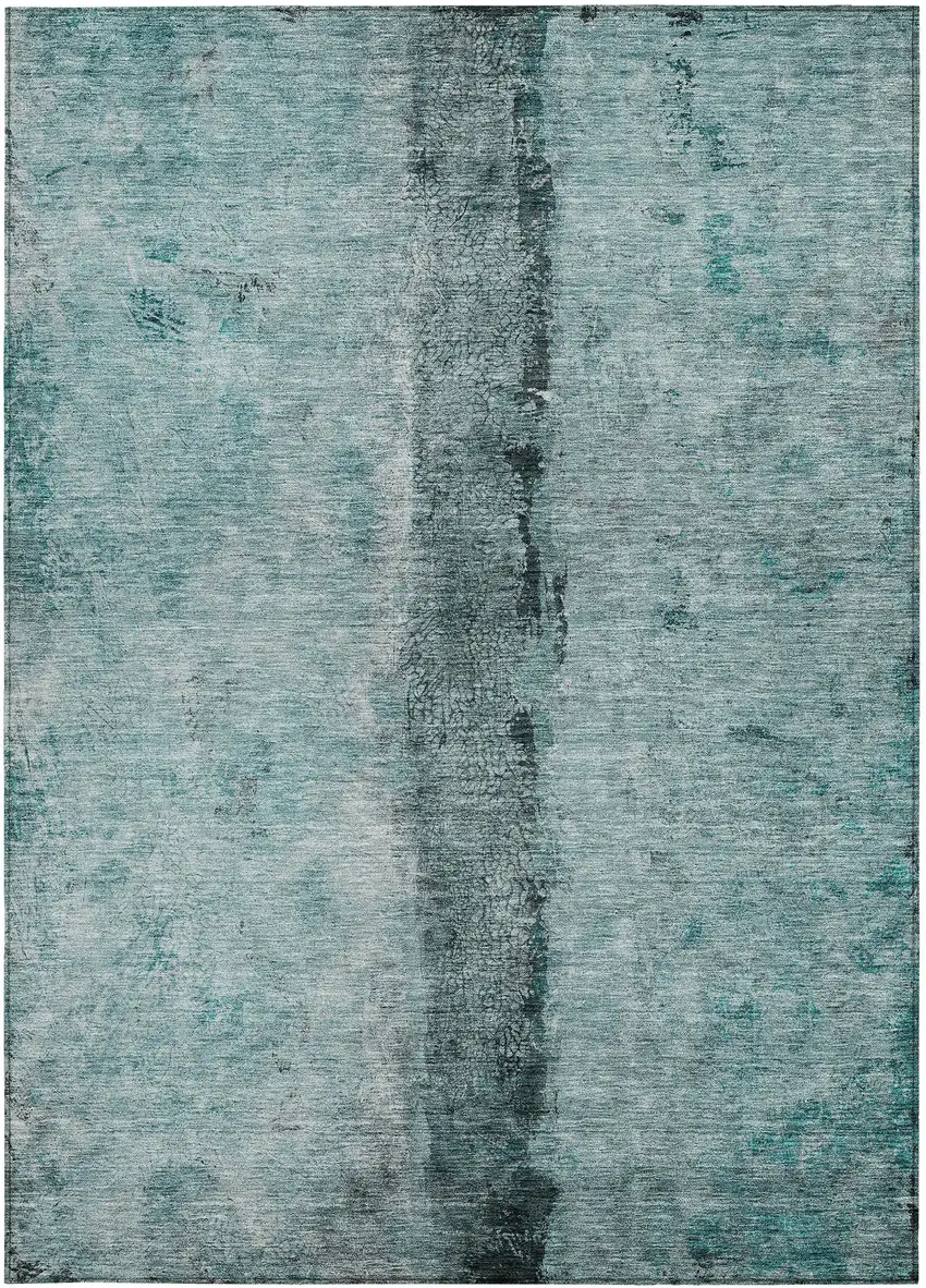 Teal Blue Aqua And Charcoal Abstract Washable Indoor Outdoor Area Rug Photo 6