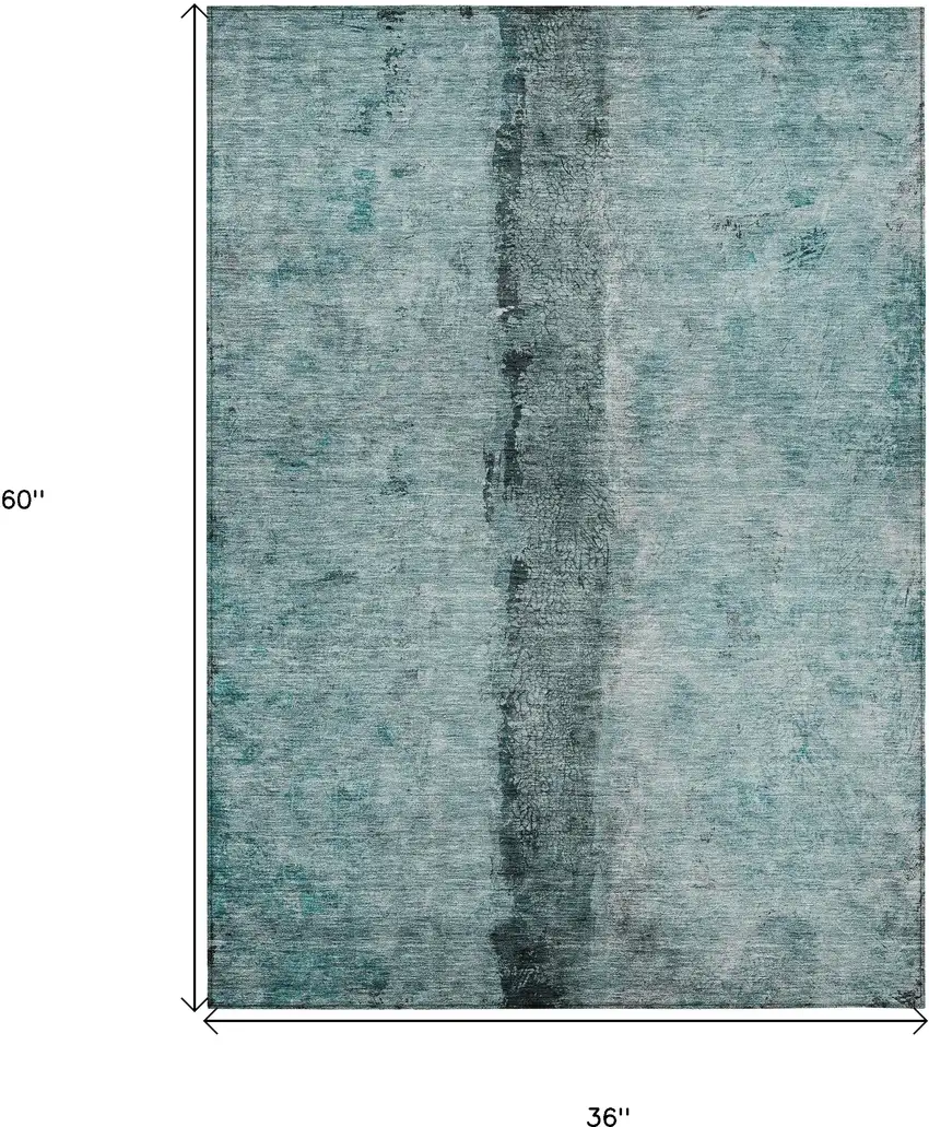 Teal Blue Aqua And Charcoal Abstract Washable Indoor Outdoor Area Rug Photo 3
