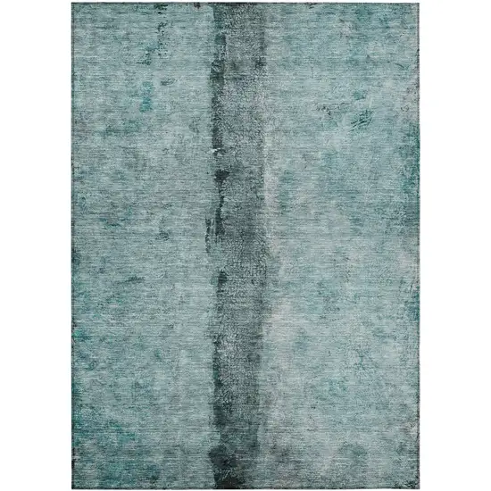 Teal Blue Aqua And Charcoal Abstract Washable Indoor Outdoor Area Rug Photo 2