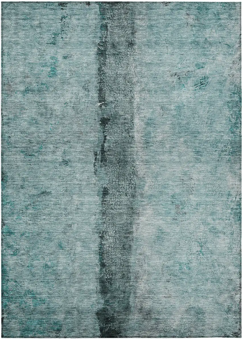 Teal Blue Aqua And Charcoal Abstract Washable Indoor Outdoor Area Rug Photo 2