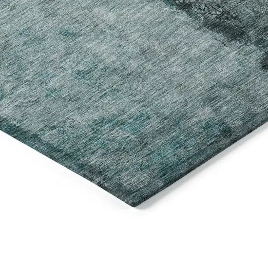 Teal Blue Aqua And Charcoal Abstract Washable Indoor Outdoor Area Rug Photo 5