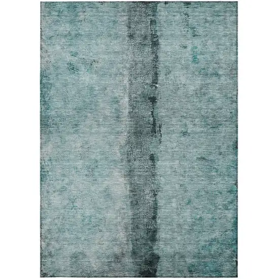 Teal Blue Aqua And Charcoal Abstract Washable Indoor Outdoor Area Rug Photo 6