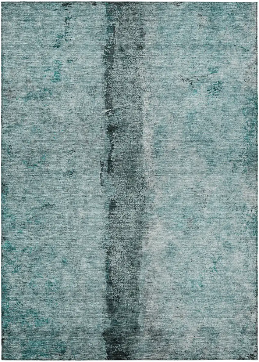 Teal Blue Aqua And Charcoal Abstract Washable Indoor Outdoor Area Rug Photo 2