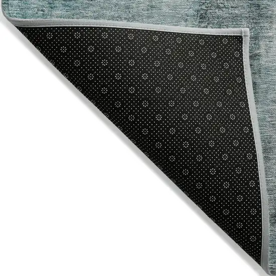 Teal Blue Aqua And Charcoal Abstract Washable Indoor Outdoor Area Rug Photo 4