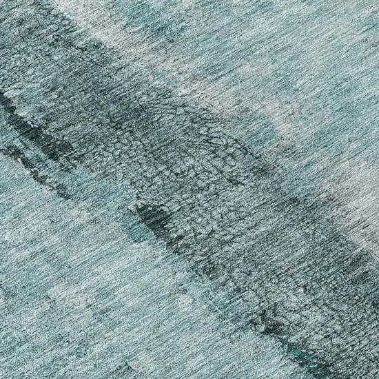 Teal Blue Aqua And Charcoal Abstract Washable Indoor Outdoor Area Rug Photo 7