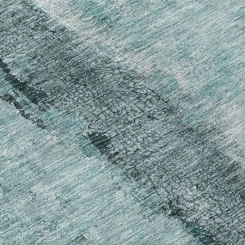 Teal Blue Aqua And Charcoal Abstract Washable Indoor Outdoor Area Rug Photo 7
