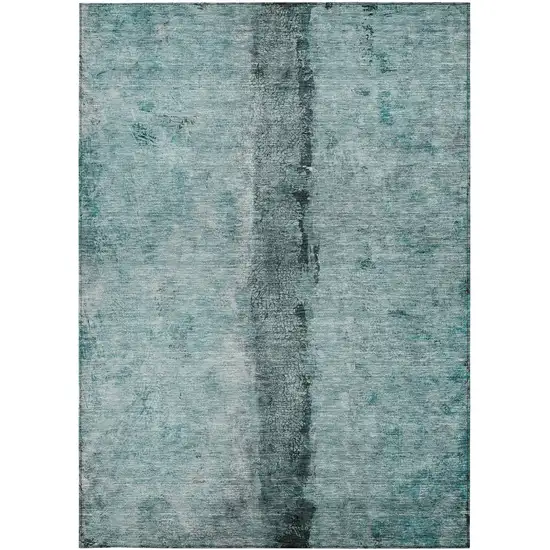 Teal Blue Aqua And Charcoal Abstract Washable Indoor Outdoor Area Rug Photo 6