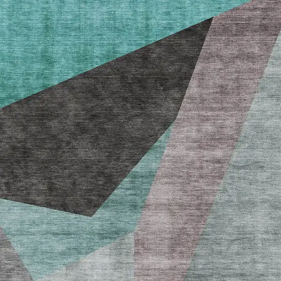Teal Blue Aqua And Charcoal Abstract Washable Indoor Outdoor Area Rug Photo 4