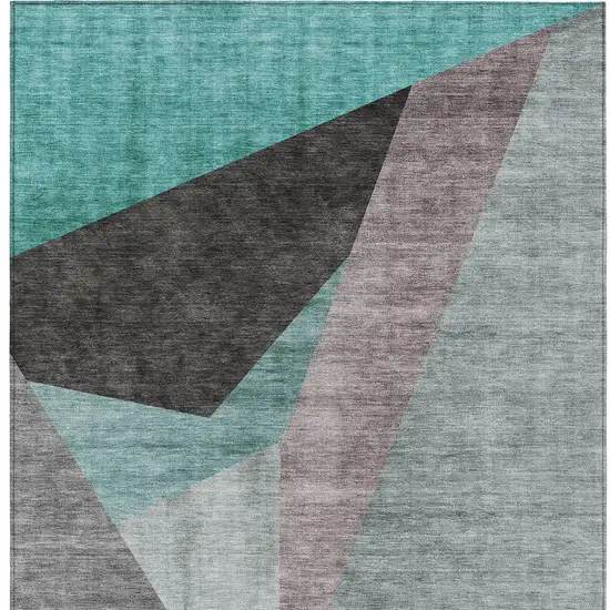 Teal Blue Aqua And Charcoal Abstract Washable Indoor Outdoor Area Rug Photo 5