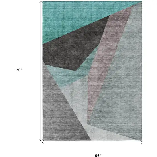 Teal Blue Aqua And Charcoal Abstract Washable Indoor Outdoor Area Rug Photo 3