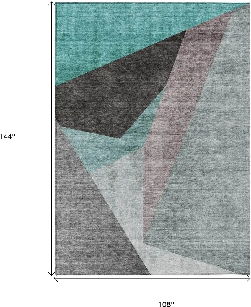 Teal Blue Aqua And Charcoal Abstract Washable Indoor Outdoor Area Rug Photo 9