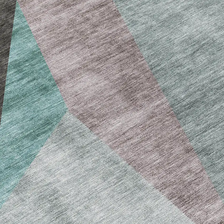 Teal Blue Aqua And Charcoal Abstract Washable Indoor Outdoor Area Rug Photo 6