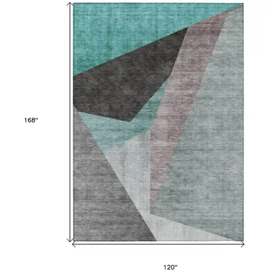 Teal Blue Aqua And Charcoal Abstract Washable Indoor Outdoor Area Rug Photo 3