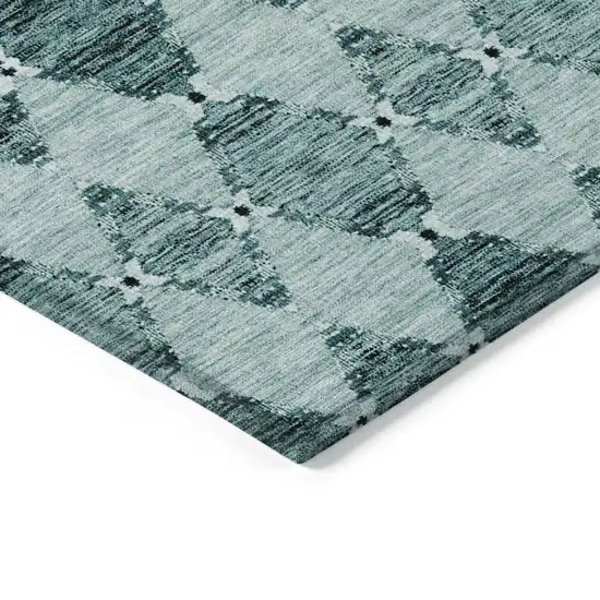 Teal Blue Aqua And Charcoal Moroccan Washable Indoor Outdoor Area Rug Photo 4