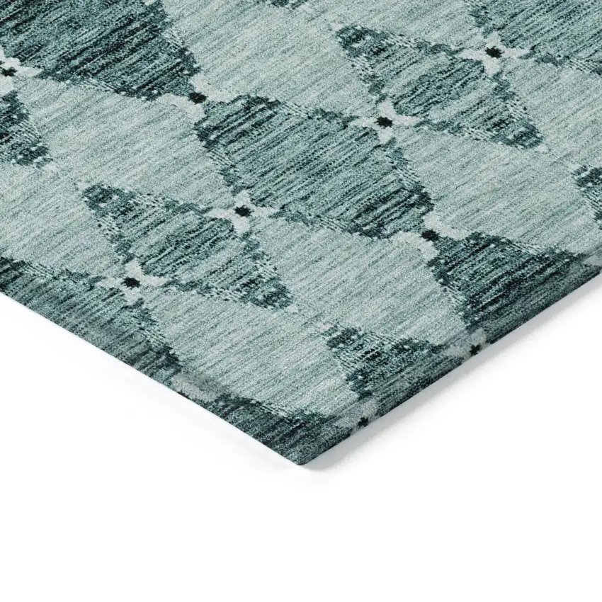 Teal Blue Aqua And Charcoal Moroccan Washable Indoor Outdoor Area Rug Photo 4