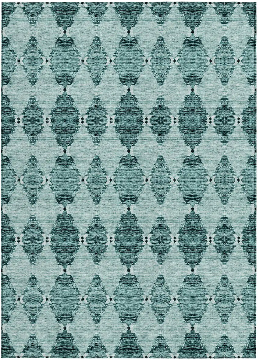 Teal Blue Aqua And Charcoal Moroccan Washable Indoor Outdoor Area Rug Photo 5