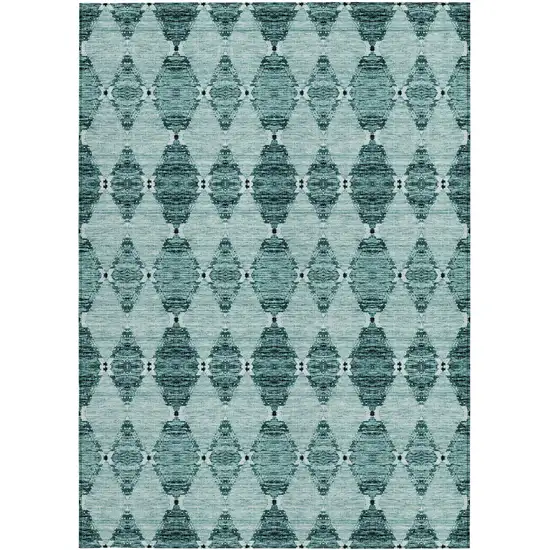 Teal Blue Aqua And Charcoal Moroccan Washable Indoor Outdoor Area Rug Photo 5