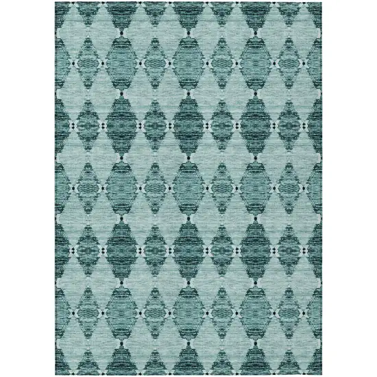 Teal Blue Aqua And Charcoal Moroccan Washable Indoor Outdoor Area Rug Photo 2