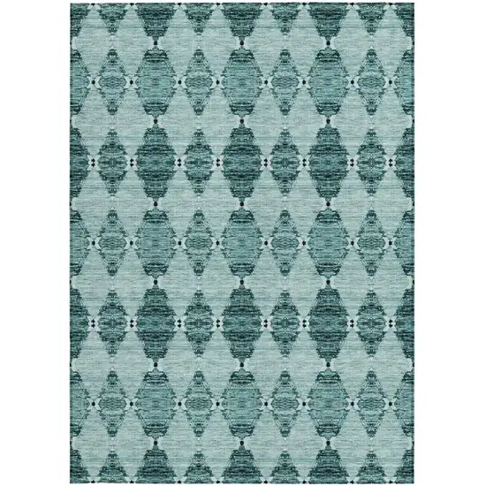 Teal Blue Aqua And Charcoal Moroccan Washable Indoor Outdoor Area Rug Photo 5