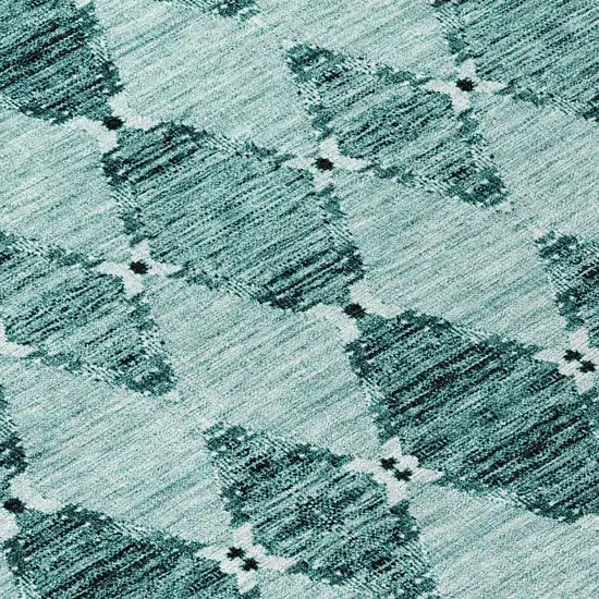Teal Blue Aqua And Charcoal Moroccan Washable Indoor Outdoor Area Rug Photo 6