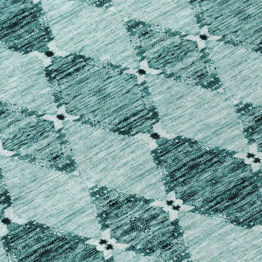 Teal Blue Aqua And Charcoal Moroccan Washable Indoor Outdoor Area Rug Photo 6