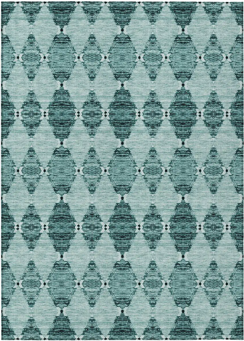 Teal Blue Aqua And Charcoal Moroccan Washable Indoor Outdoor Area Rug Photo 2