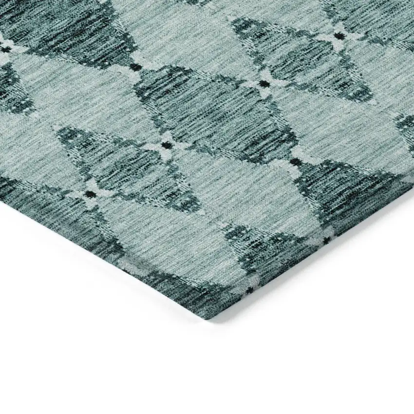 Teal Blue Aqua And Charcoal Moroccan Washable Indoor Outdoor Area Rug Photo 4