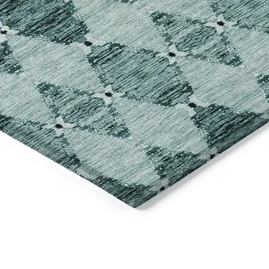 Teal Blue Aqua And Charcoal Moroccan Washable Indoor Outdoor Area Rug Photo 4