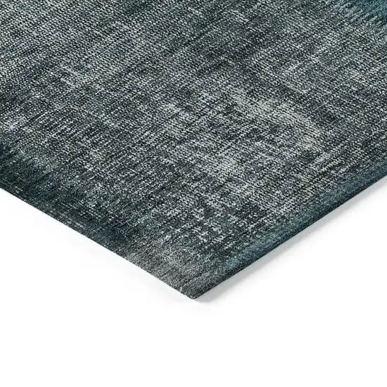 Teal Blue Aqua And Charcoal Patchwork Washable Indoor Outdoor Area Rug Photo 5