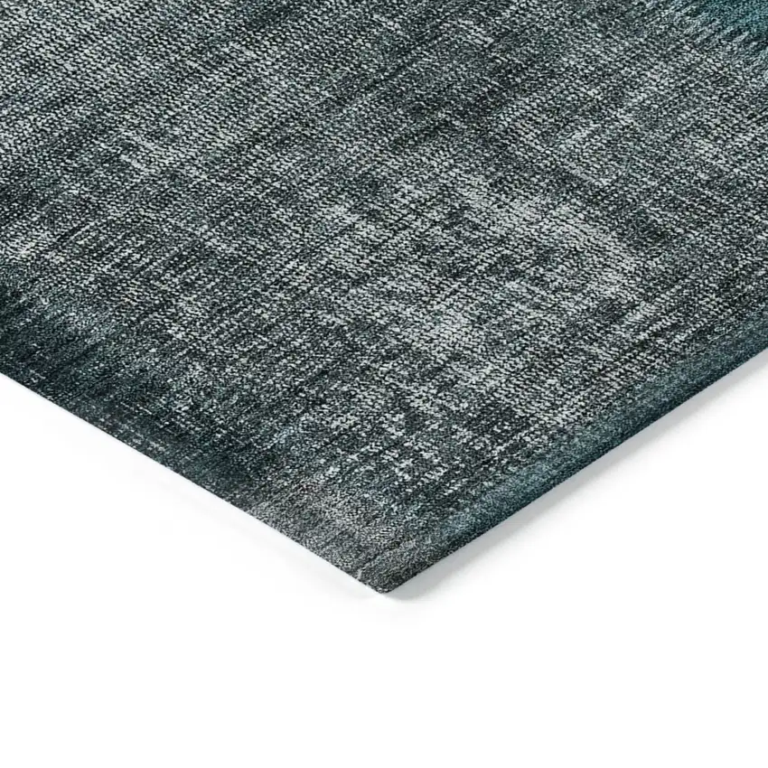 Teal Blue Aqua And Charcoal Patchwork Washable Indoor Outdoor Area Rug Photo 5