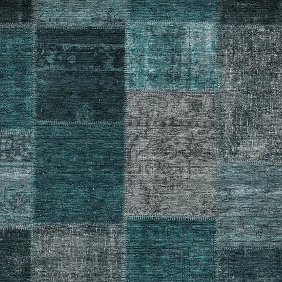 Teal Blue Aqua And Charcoal Patchwork Washable Indoor Outdoor Area Rug Photo 6
