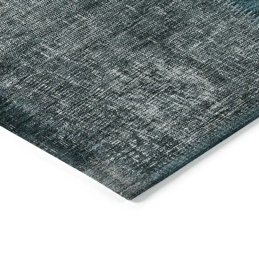 Teal Blue Aqua And Charcoal Patchwork Washable Indoor Outdoor Area Rug Photo 5