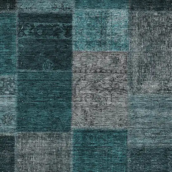 Teal Blue Aqua And Charcoal Patchwork Washable Indoor Outdoor Area Rug Photo 5