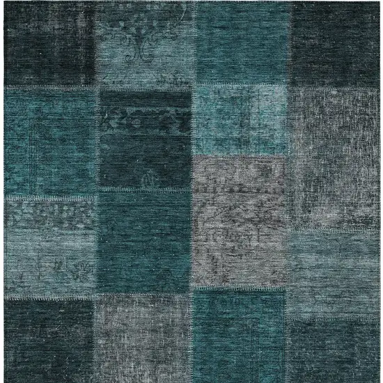 Teal Blue Aqua And Charcoal Patchwork Washable Indoor Outdoor Area Rug Photo 6