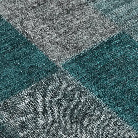 Teal Blue Aqua And Charcoal Patchwork Washable Indoor Outdoor Area Rug Photo 8