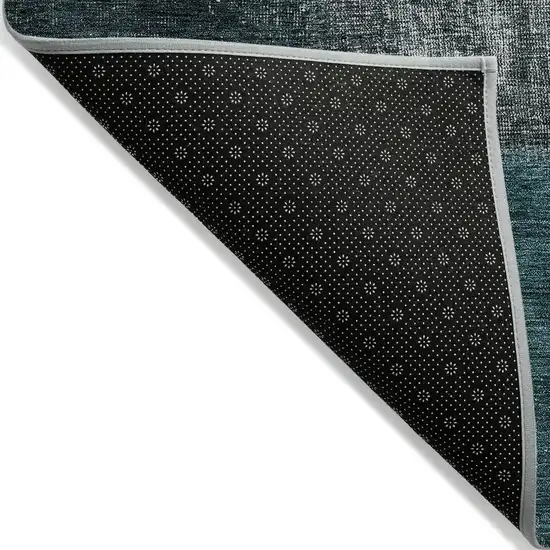 Teal Blue Aqua And Charcoal Patchwork Washable Indoor Outdoor Area Rug Photo 4