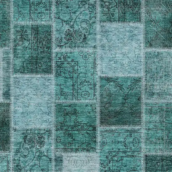 Teal Blue Aqua And Charcoal Patchwork Washable Indoor Outdoor Area Rug Photo 5
